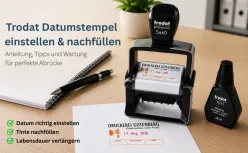 Trodat selbstfärbender Datumsstempel Professional 5460 mit Stempelfarbe, Anleitung zur Wartung und sauberen Abdrücken