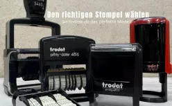 Verschiedene Trodat Stempel auf Schreibtisch: Printy 4816, Printy 4911, Professional 5460 und Printy 4630
